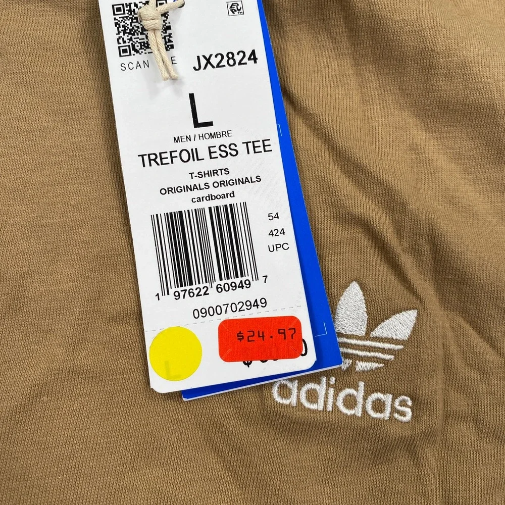 Adidas Trefoil Essential Tee Mens Large Cardboard Tan Embroidered Logo JX2824